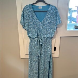 Sienna Sky Blue and Cream V-Neck Dress